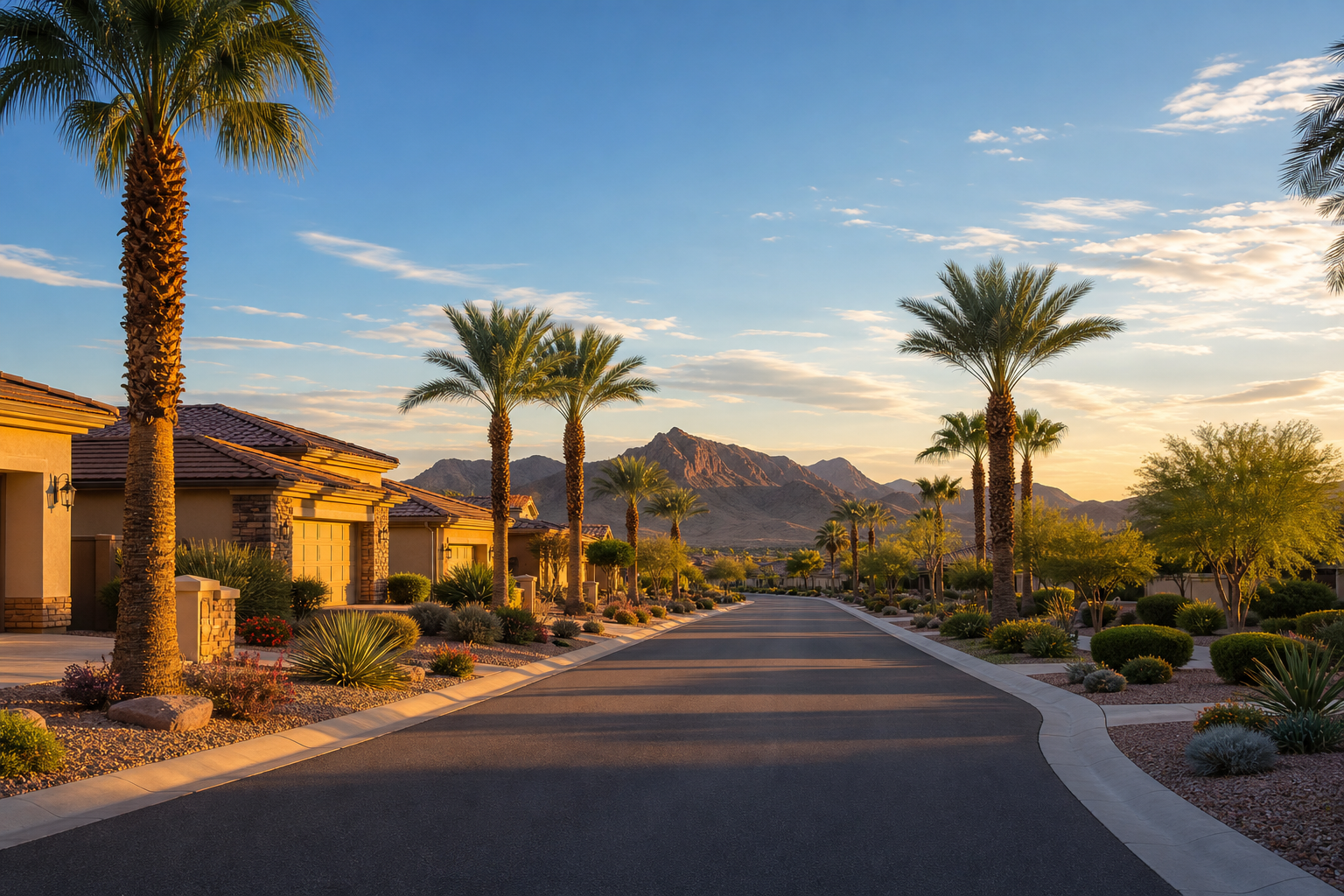 Henderson Nevada neighborhood with palm-lined streets and desert homes